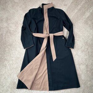 Etienne Aigner Trench Coat Womens 8 Black Tan Belted Reversible Classic Vintage